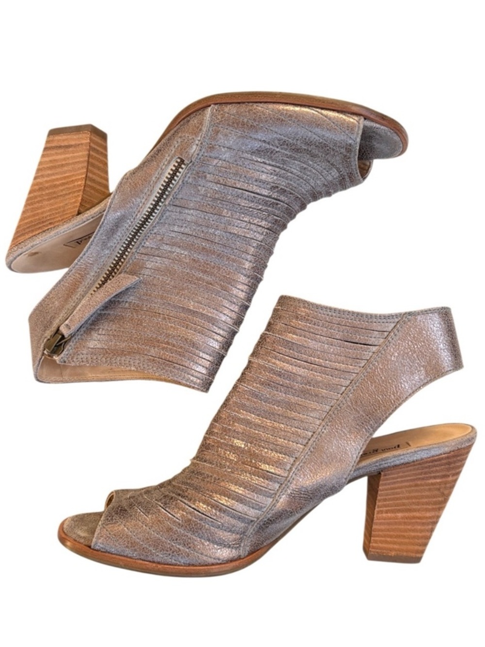 Paul Green Leather Cayanne Heeled Sandal Booties Pewter Size 6.5